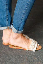 Load image into Gallery viewer, Blush Linen Fray Beaded Faux Pearl Slide Sandal