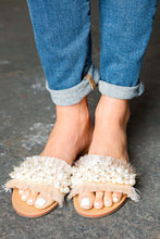 Load image into Gallery viewer, Blush Linen Fray Beaded Faux Pearl Slide Sandal