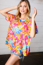 Load image into Gallery viewer, Vibrant Multicolor Drop Shoulder Floral Babydoll Top