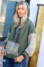 Load image into Gallery viewer, Slouchy Olive Hacci Corded Vintage Chevron Hoodie