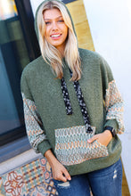 Load image into Gallery viewer, Slouchy Olive Hacci Corded Vintage Chevron Hoodie