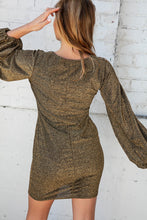 Load image into Gallery viewer, V Neck Bubble Sleeve Gold Glitter Bodycon Dress