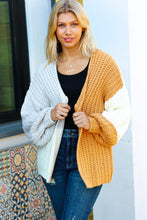 Load image into Gallery viewer, Face The Day Camel Color Block Chunky Knit Cardigan