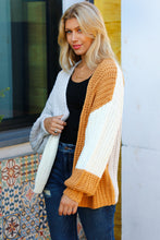 Load image into Gallery viewer, Face The Day Camel Color Block Chunky Knit Cardigan