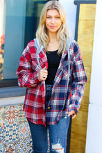 Load image into Gallery viewer, Face the Day Red/Navy Plaid Color Block Hoodie Shacket