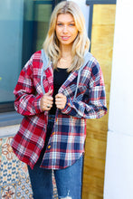 Load image into Gallery viewer, Face the Day Red/Navy Plaid Color Block Hoodie Shacket