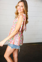 Load image into Gallery viewer, Ivory &amp; Fuchsia Floral Smocked Shoulder Tie Top