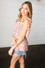 Load image into Gallery viewer, Ivory &amp; Fuchsia Floral Smocked Shoulder Tie Top