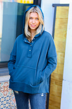 Load image into Gallery viewer, Cozy Up Teal French Terry Snap Button Hoodie