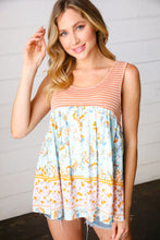 Load image into Gallery viewer, Orange &amp; Blue Two Tone Floral Back Tie Tank
