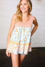 Load image into Gallery viewer, Orange &amp; Blue Two Tone Floral Back Tie Tank