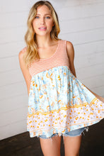 Load image into Gallery viewer, Orange &amp; Blue Two Tone Floral Back Tie Tank