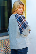 Load image into Gallery viewer, Face The Day Grey/Navy Plaid Thermal Raglan Pullover