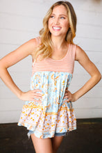 Load image into Gallery viewer, Orange &amp; Blue Two Tone Floral Back Tie Tank