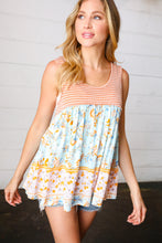 Load image into Gallery viewer, Orange &amp; Blue Two Tone Floral Back Tie Tank