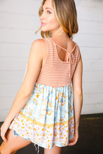 Load image into Gallery viewer, Orange &amp; Blue Two Tone Floral Back Tie Tank