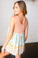 Load image into Gallery viewer, Orange &amp; Blue Two Tone Floral Back Tie Tank