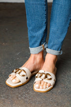 Load image into Gallery viewer, Cream Chain Detail Notched Slide Sandals