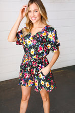 Load image into Gallery viewer, Multicolor Floral Surplice Short Sleeve Pocketed Romper