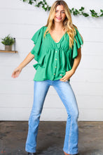 Load image into Gallery viewer, Sea Green Button Ruffle Woven Top