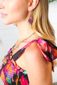 Multicolor Retro Boho Beaded Tassel Earrings