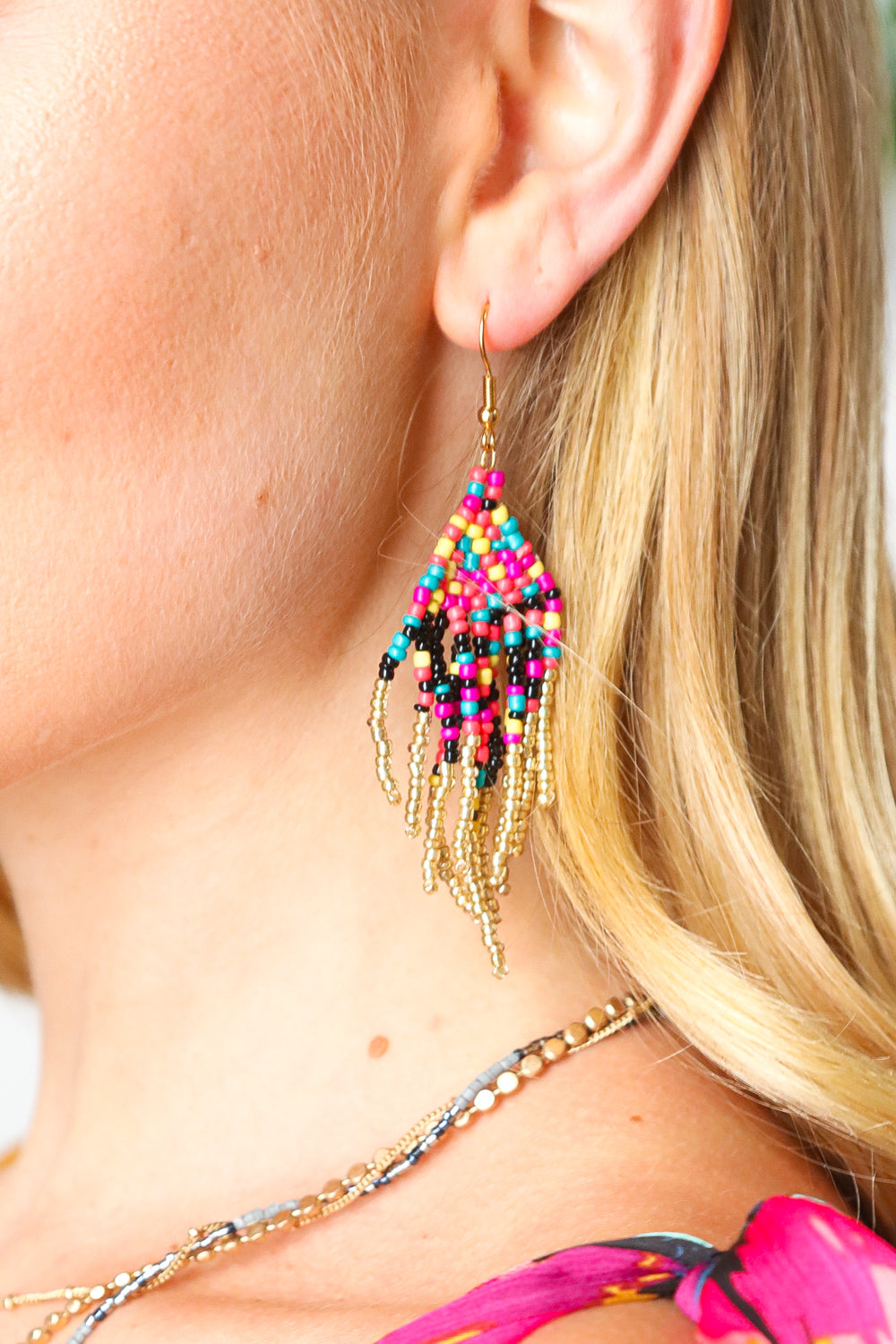 Multicolor Retro Boho Beaded Tassel Earrings
