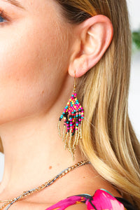 Multicolor Retro Boho Beaded Tassel Earrings