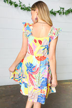 Load image into Gallery viewer, Yellow Tropical Print Ruffle Lined Drawstring Dress