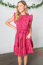 Load image into Gallery viewer, Magenta Floral Waist Tie Ruffle Frill Dress with Pockets