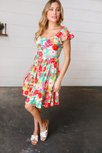 Load image into Gallery viewer, Seafoam &amp; Fuchsia Tropical Floral Square Neck Dress