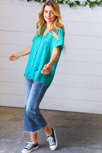 Load image into Gallery viewer, Teal Cotton Embroidered Button Down Cotton Top