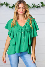 Load image into Gallery viewer, Sea Green Button Ruffle Woven Top