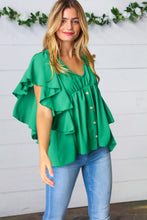 Load image into Gallery viewer, Sea Green Button Ruffle Woven Top