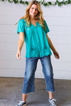 Load image into Gallery viewer, Teal Cotton Embroidered Button Down Cotton Top