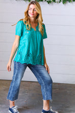 Load image into Gallery viewer, Teal Cotton Embroidered Button Down Cotton Top