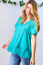 Load image into Gallery viewer, Teal Cotton Embroidered Button Down Cotton Top