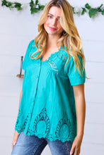 Load image into Gallery viewer, Teal Cotton Embroidered Button Down Cotton Top