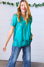 Load image into Gallery viewer, Teal Cotton Embroidered Button Down Cotton Top