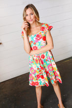 Load image into Gallery viewer, Seafoam &amp; Fuchsia Tropical Floral Square Neck Dress