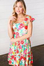Load image into Gallery viewer, Seafoam &amp; Fuchsia Tropical Floral Square Neck Dress