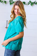 Load image into Gallery viewer, Teal Cotton Embroidered Button Down Cotton Top