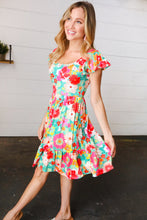 Load image into Gallery viewer, Seafoam &amp; Fuchsia Tropical Floral Square Neck Dress