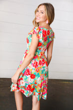 Load image into Gallery viewer, Seafoam &amp; Fuchsia Tropical Floral Square Neck Dress