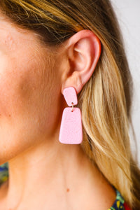 Pink Rectangle Geometric Dangle Earrings