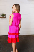 Load image into Gallery viewer, Fuchsia Ruffle V Neck Crepe Tiered Midi Dress