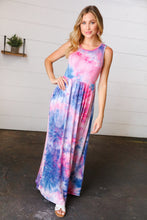 Load image into Gallery viewer, Pink &amp; Blue Tie Dye Fit and Flare Sleeveless Maxi Dress