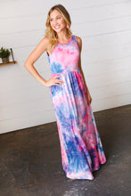 Load image into Gallery viewer, Pink &amp; Blue Tie Dye Fit and Flare Sleeveless Maxi Dress