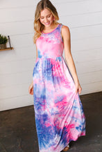 Load image into Gallery viewer, Pink &amp; Blue Tie Dye Fit and Flare Sleeveless Maxi Dress