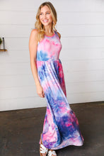 Load image into Gallery viewer, Pink &amp; Blue Tie Dye Fit and Flare Sleeveless Maxi Dress