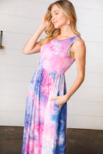 Load image into Gallery viewer, Pink &amp; Blue Tie Dye Fit and Flare Sleeveless Maxi Dress
